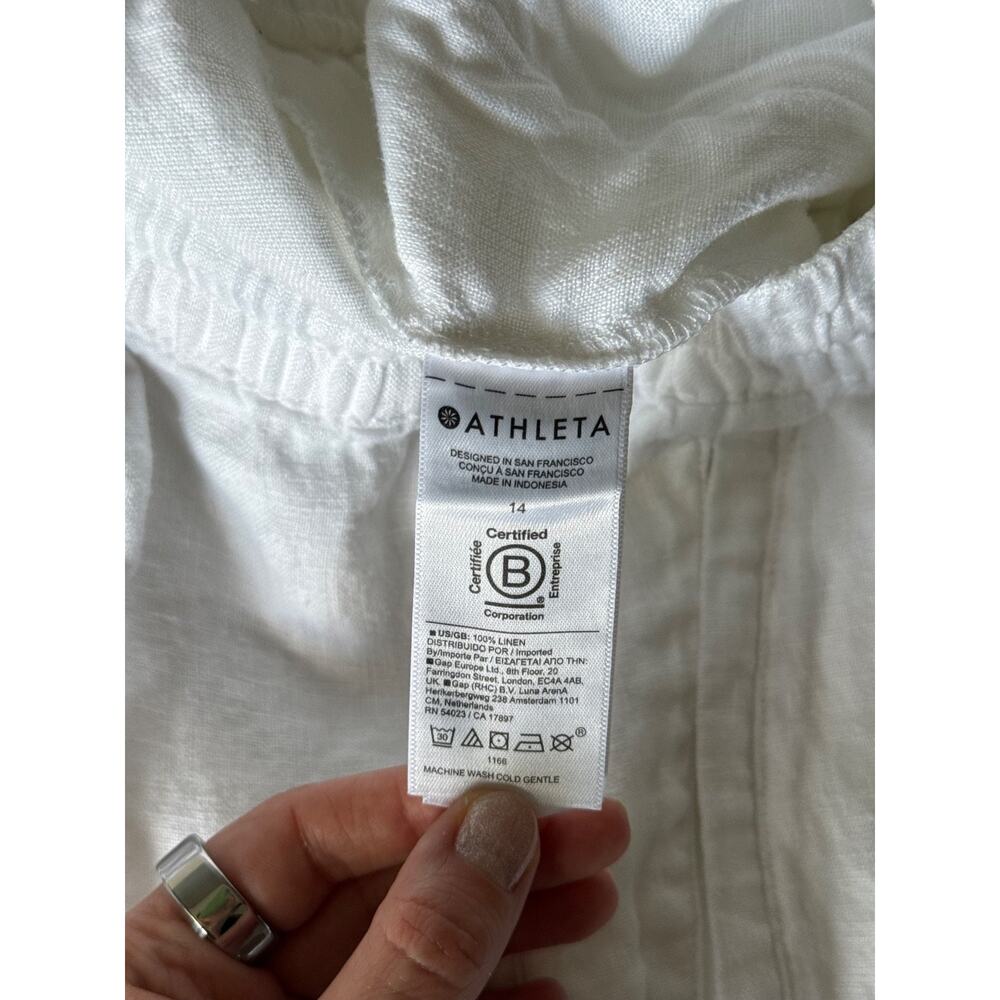 Athleta 100% Linen Wide Leg Pants Women Size 14 White Coastal Resort Drawstring - Picture 3 of 8